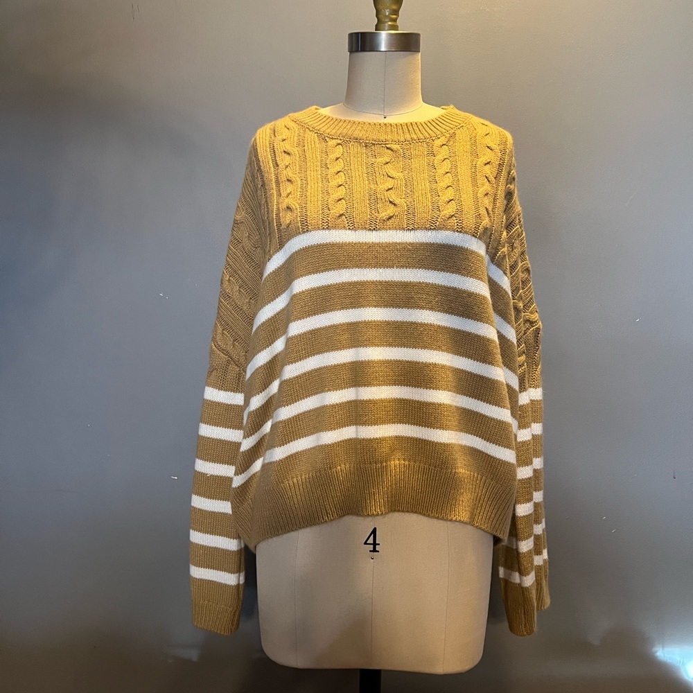 Mustard yellow with white stripes wide crop Sweater